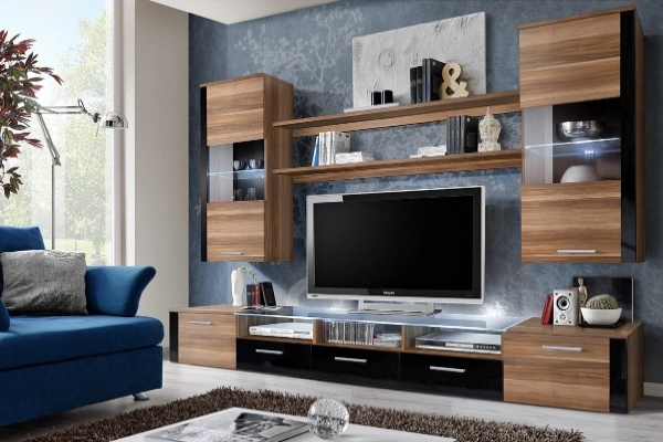 A tv unit with a hidden Dresser and lots os storage option